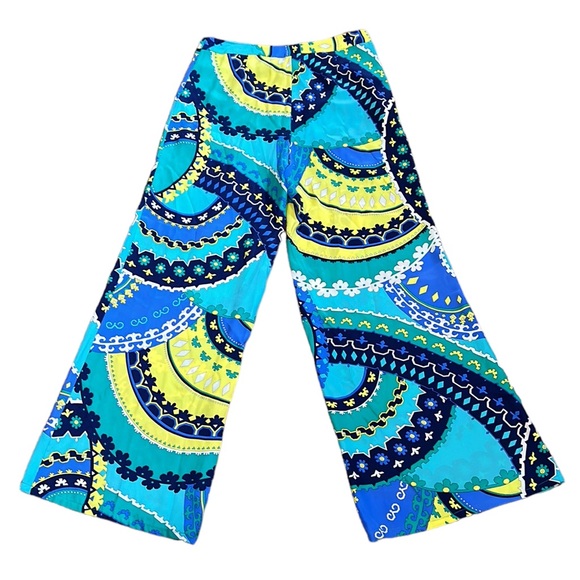 Alice & Trixie Silk Turquoise Blue Yellow Geometric Print Wide Leg Flare Pants S - Picture 4 of 9
